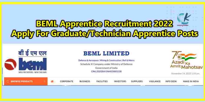 BEML Apprentice Recruitment 2022